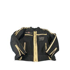 6th Gear Speedicec womans Black Beige Leather Motorcycle Jacket Size M SKU 9244